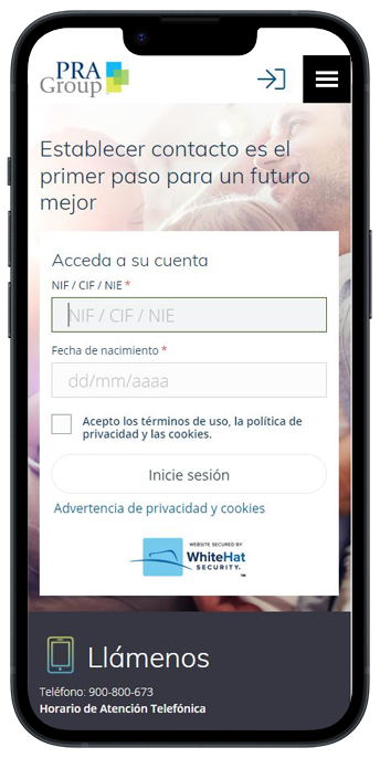 Paso 1 Inicia sesión con tu NIF o DNI y tu Fecha de nacimiento